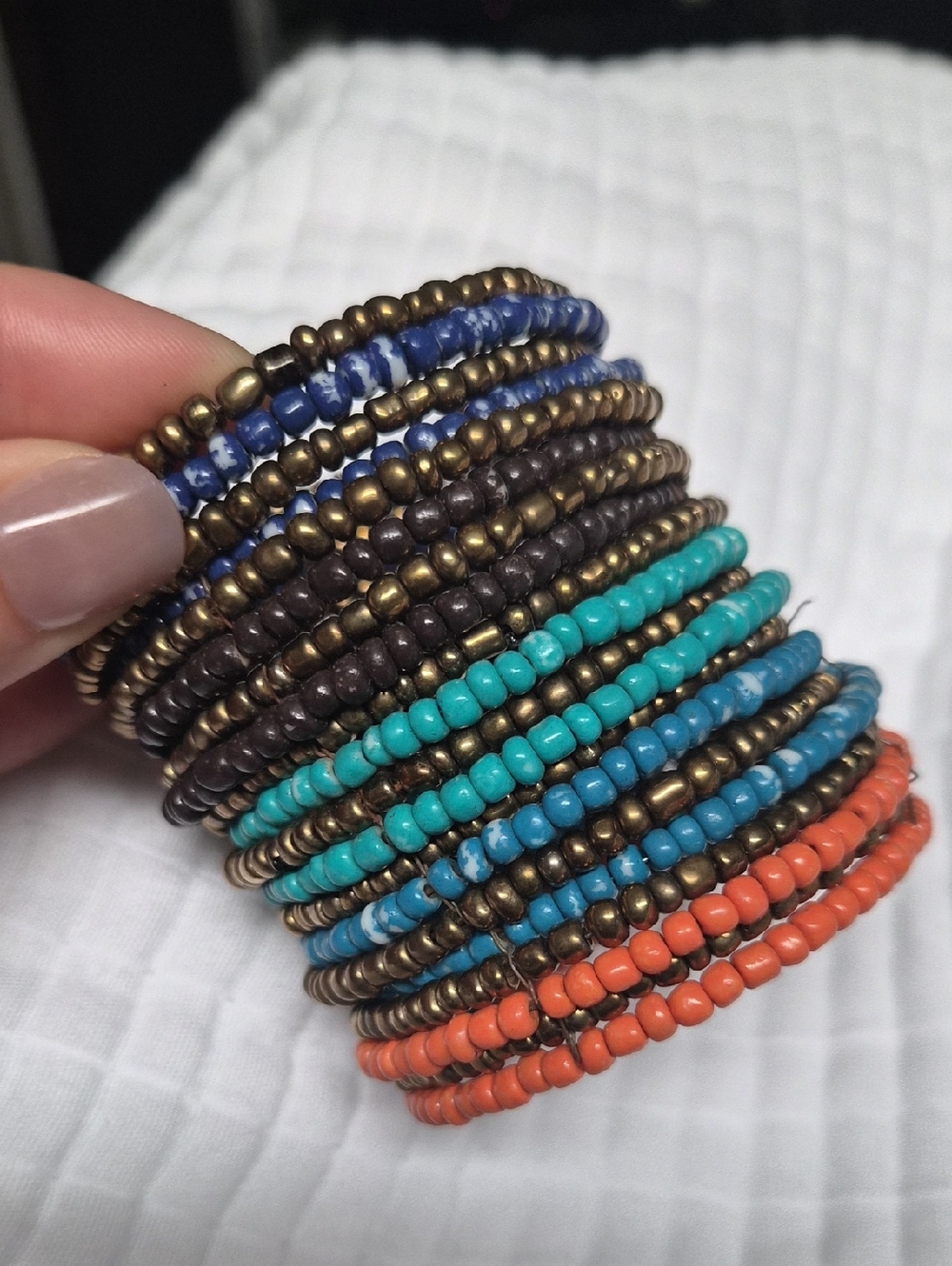 Stacked Beaded Stretch Bracelets - Multicolor (Blue, Turquoise, Orange)
